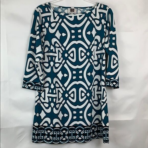 Laundry By Design green, white& black print dress - Picture 1 of 8